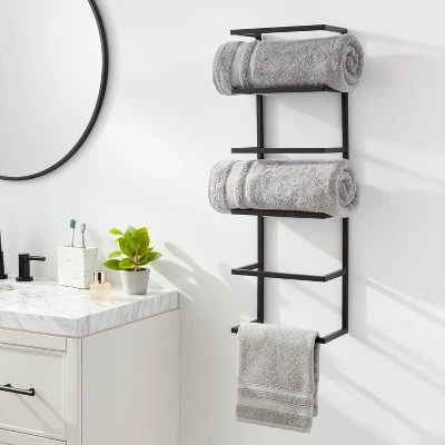 Towel Wall Storage Cabinet Black Metal - Brightroom™ 1 Towel Wall Storage Cabinet Black Metal - Brightroom™