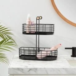 2 Tier Divided Wire Basket With Wood Handle Black - Brightroom™