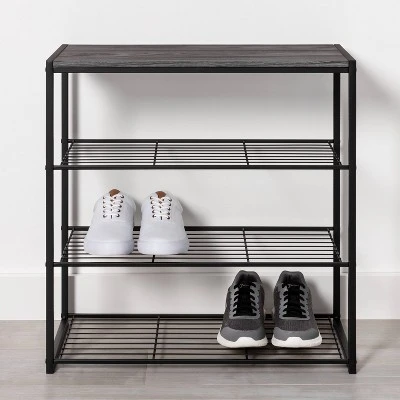 4 Tier Shoe Rack Black Metal With Black Oak Wood - Brightroom™ 1 4 Tier Shoe Rack Black Metal With Black Oak Wood - Brightroom™