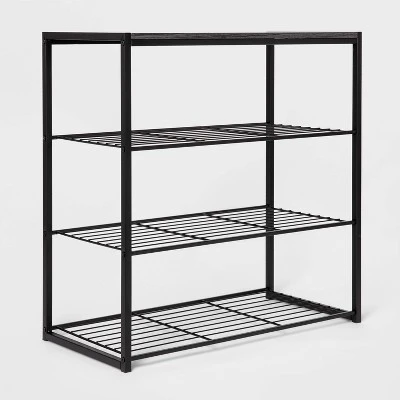4 Tier Shoe Rack Black Metal With Black Oak Wood - Brightroom™ 2 4 Tier Shoe Rack Black Metal With Black Oak Wood - Brightroom™ - Image 2