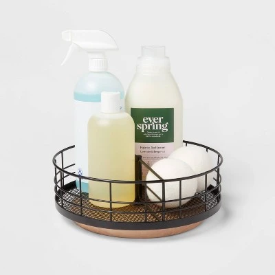 Divided Turntable Black Wire With Natural Wood - Brightroom™ 3 Divided Turntable Black Wire With Natural Wood - Brightroom™ - Image 3