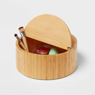 9" X 4" Circular Hinge Lid Bamboo Countertop Organizer - Brightroom™ 3 9" X 4" Circular Hinge Lid Bamboo Countertop Organizer - Brightroom™ - Image 3