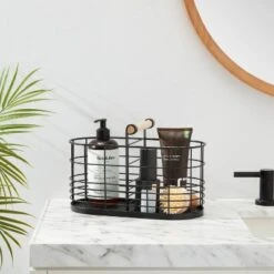 Divided Wire Basket With Wood Handle Black - Brightroom™